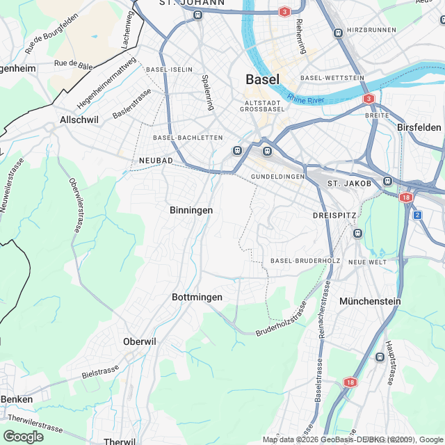 5 exklusive Mietwohnungen in Binningen - Karte