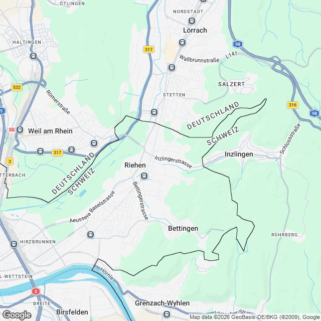 6 stilvolle Eigentumswohnungen in Riehen - Karte