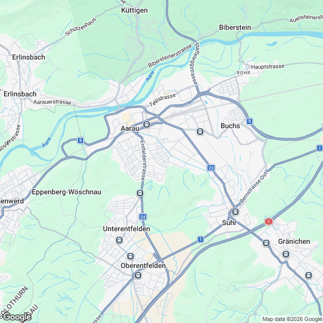 4 moderne Kleinhäuser zur Erstvermietung in Aarau - Karte