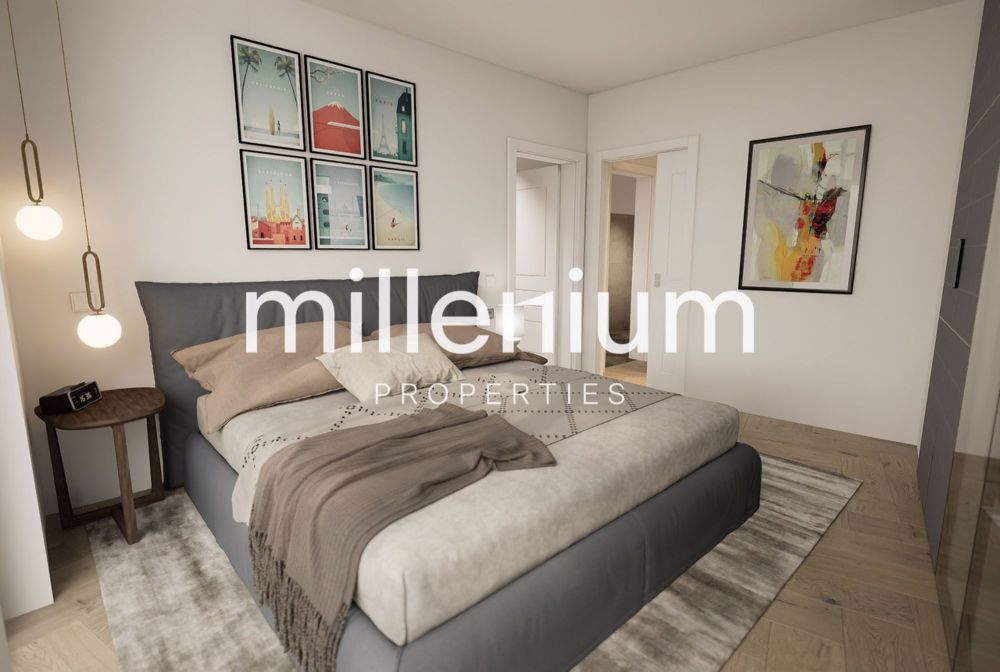 Projet STIERLIN - Villa F - photo d'une chambre à coucher moderne avec un grand lit dans un petit appartement / picture of modern bedroom with large bed in small apartment
