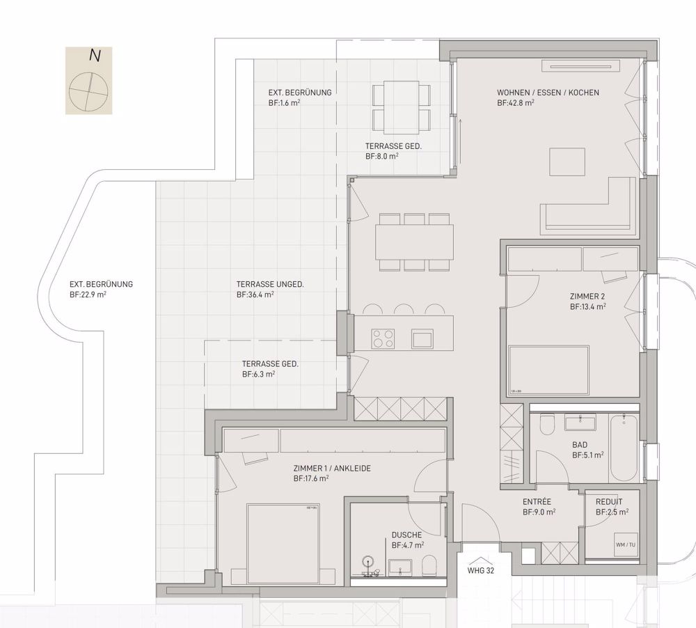 NEUBAU: 3.5-Zimmer-Attikawohnung - Grundriss 3.5-Attikawohnung rechts