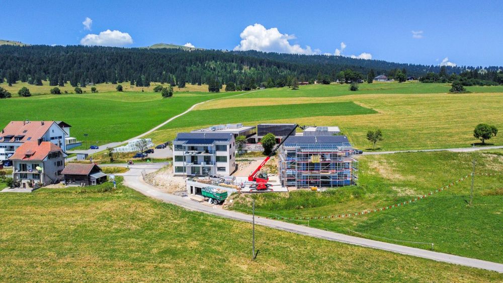 Appt PPE neu von 4.5 Zimmern, Terrasse und Garten Résidence Grand-Vue - Vue aérienne des bâtiments en construction