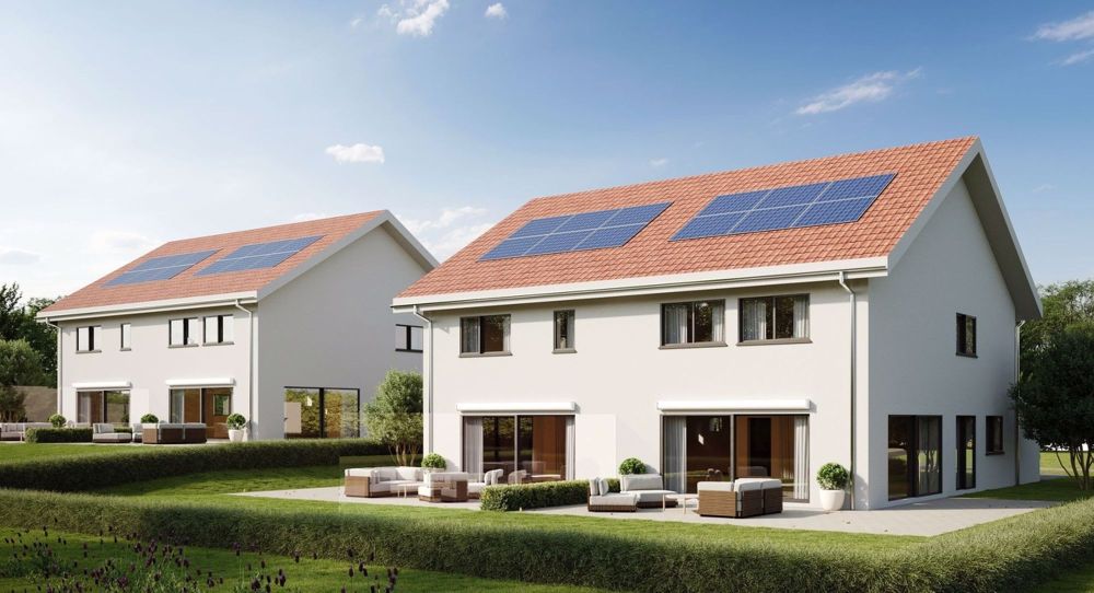 Villa neuve sur plan dans un espace verdoyant - Vue avant