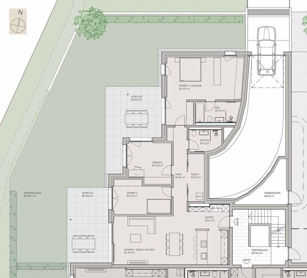 NEUBAU: 4.5-Zimmer-Gartenwohnung - Grundriss Gartenwohnung EG rechts