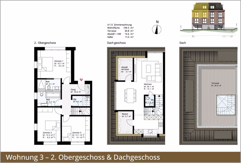Traumhafte Maisonette-Attika-Wohnung auf 124 m2 mit Dachterrasse und 1 - Grundriss Attika-Maisonette-Wohnung Casa Wartegg