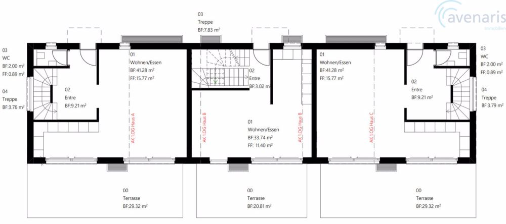 Neubauprojekt: Drei moderne und geräumige Reiheneinfamilienhäuser - Grundrissplan Erdgeschoss