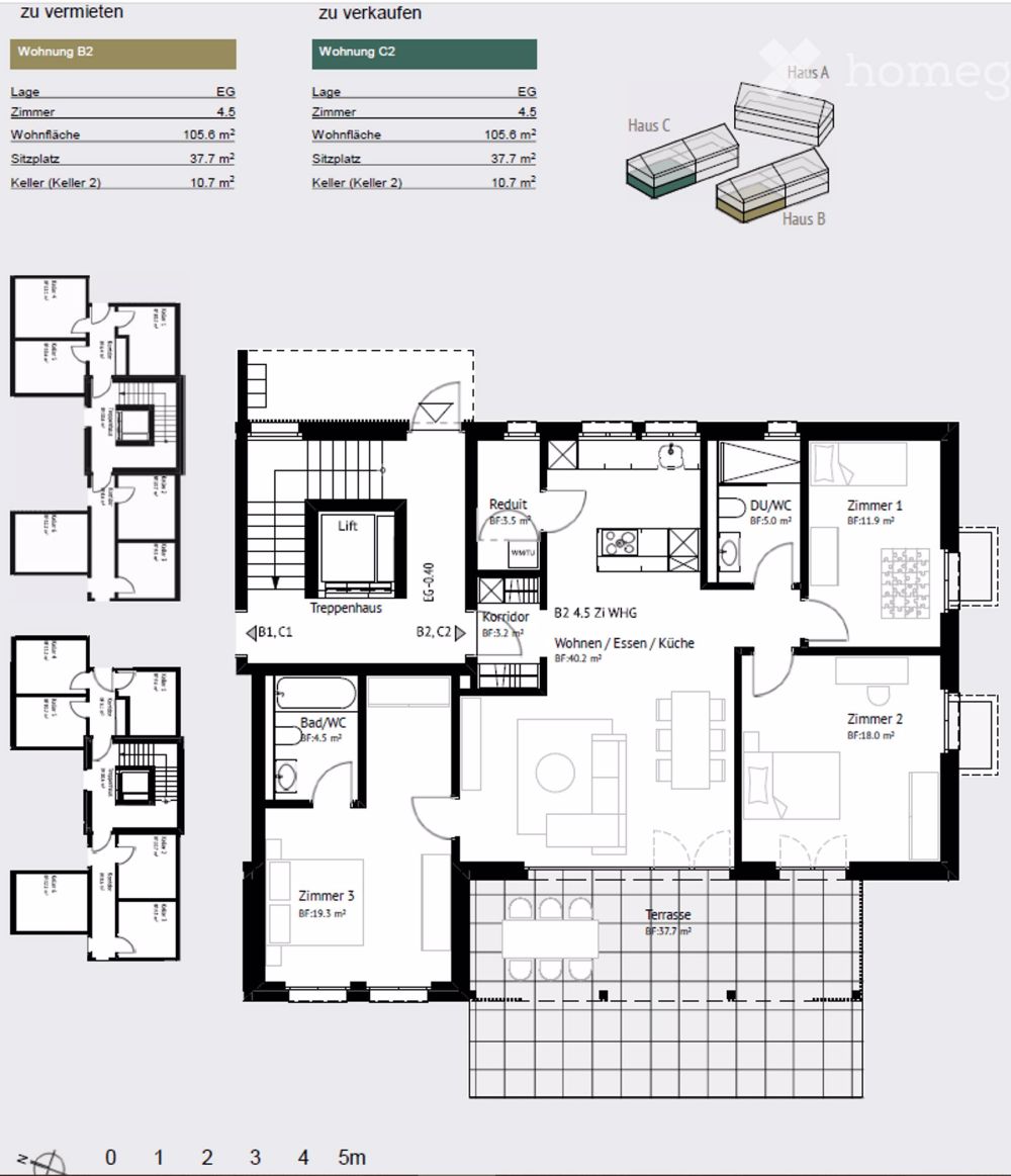 Herrliche helle 4. 1/2 Zimmerwohnung im Erdgeschoss, mit grossem Sitzplatz / Garten. - Bild 3