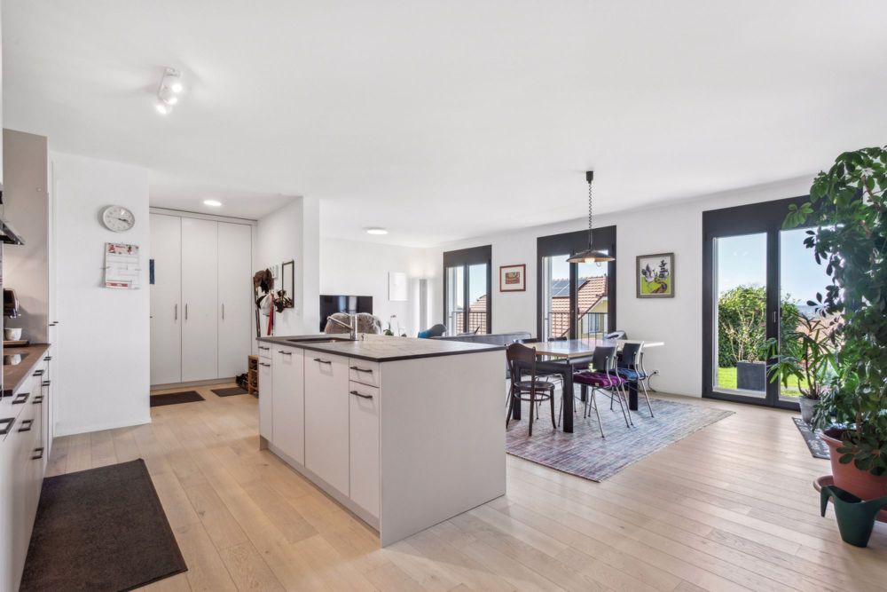 Magnifique appartement neuf avec vue imprenable sur le Jura - La pièce à vivre / Der Wohnraum / The living room