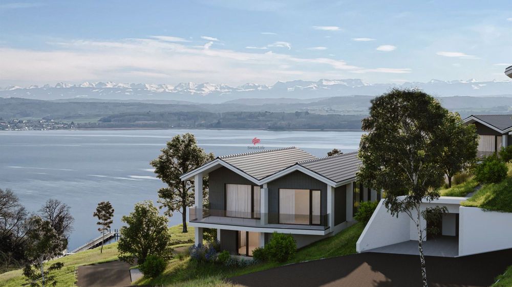 Villa E mit Traum-Aussicht über den Murtensee - / modern home on a hill overlooking a body of water