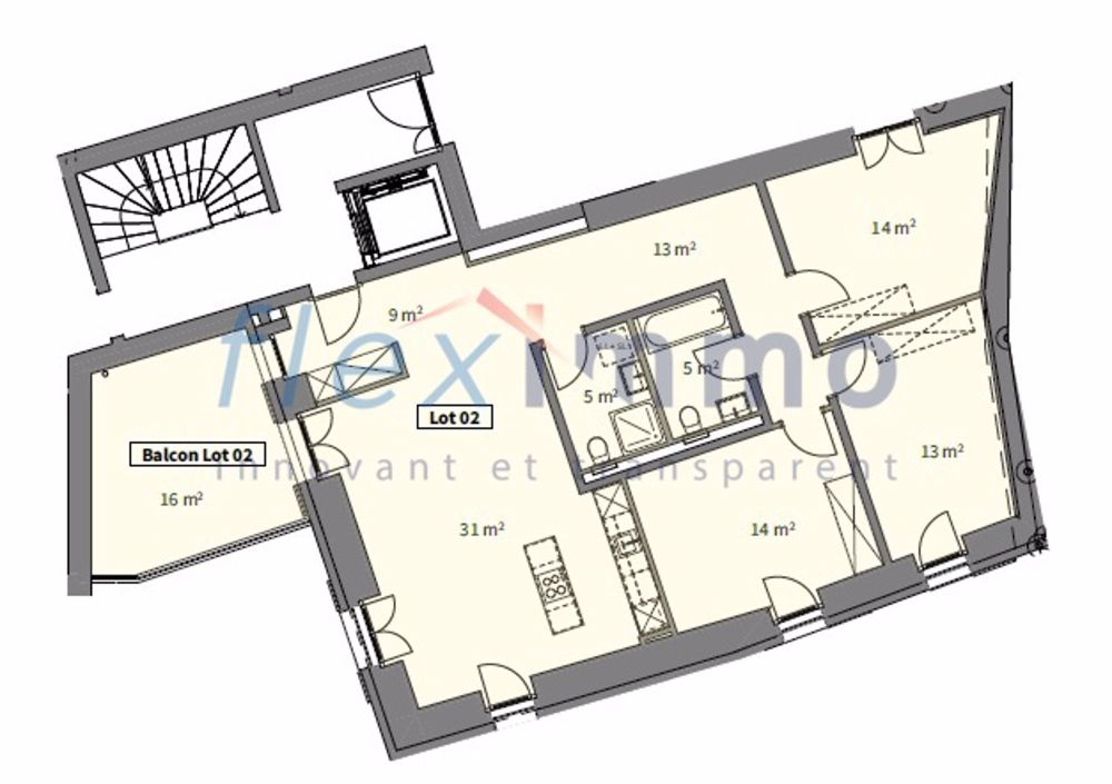5 Minuten von der Bahnstation, 4,5-Zimmer-Neubauwohnung mit Terrasse - Plan appartement - image non contractuelle