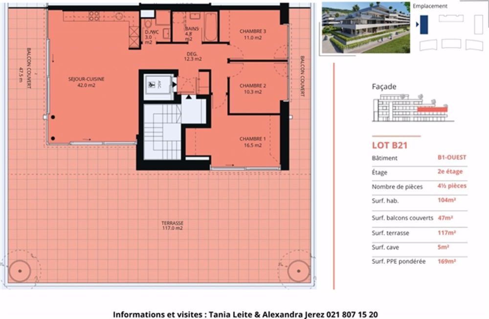 Luxuriöse 4,5-Zimmer-Wohnung mit Terrasse 117m2 und Balkon von 47m2, privater Aufzug in den 2. Stock - Bild 1