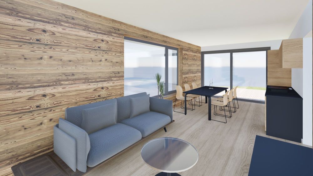 Appartement de charme dans une ancienne grange rénovée à Champsec - c u i s i n e - c o i n à m a n g e r - s é j o u r
