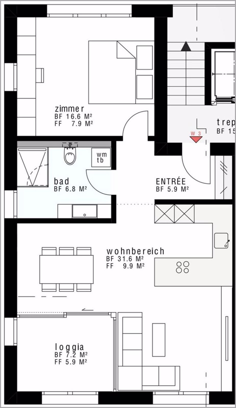 Exklusiv Wohnen auf 60m2 plus Loggia! - Grundriss