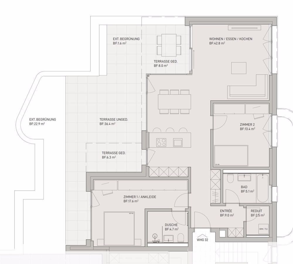 NEUBAU: 3.5- und 4.5-Zimmerwohnungen - Attikageschoss: 3.5-Zimmerwohnung 32