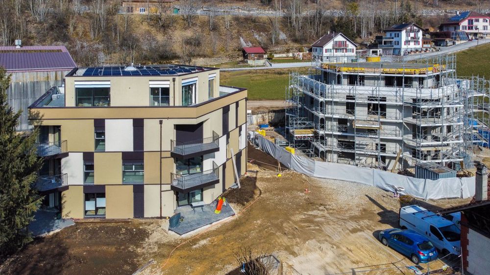 Appt PPE neuf de 3.5 pces avec balcon Campagne Pernod, lot B5 - Vue aérienne sur les bâtiments