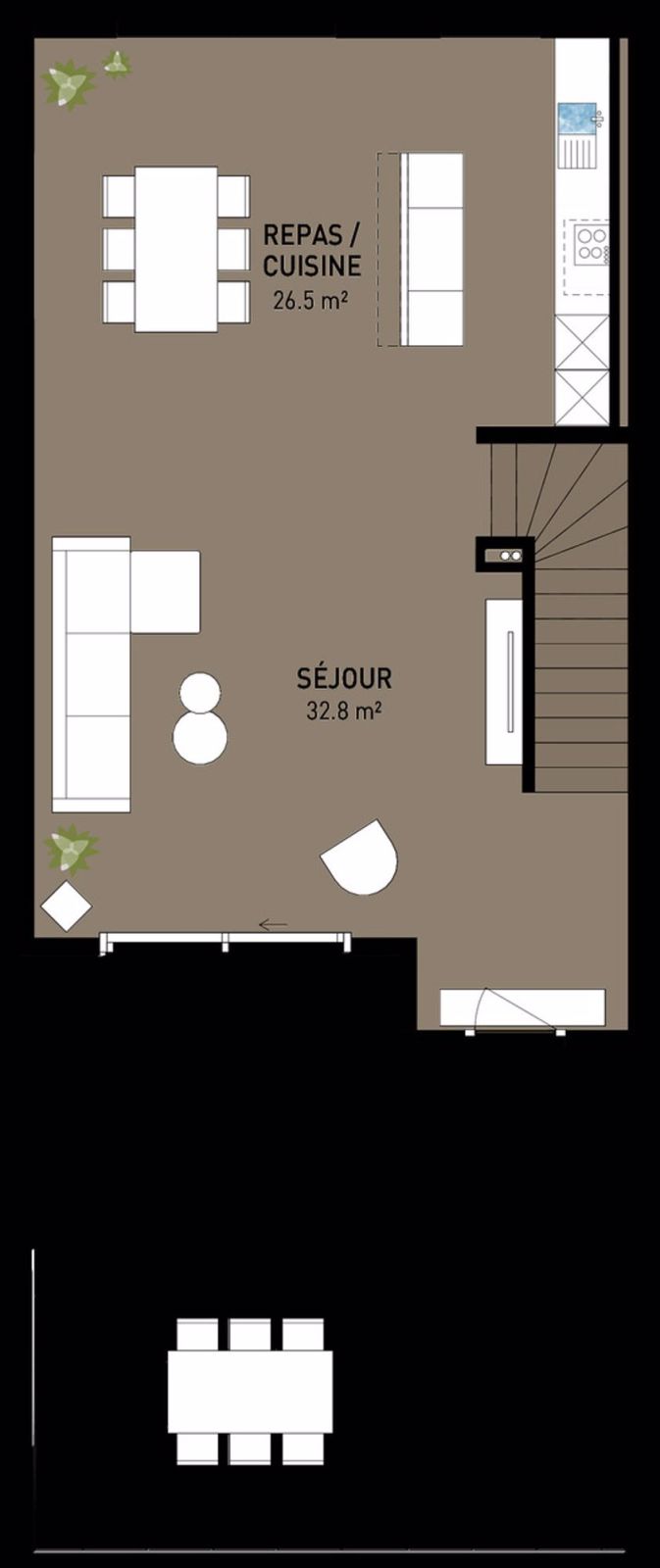 Deuxième étape - 7 villas contiguës - Plan rez supérieur