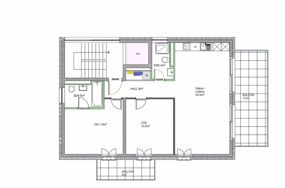 Appartement en vente de 3,5 pièces à Hauterive - Plan d'étage 1 à 3