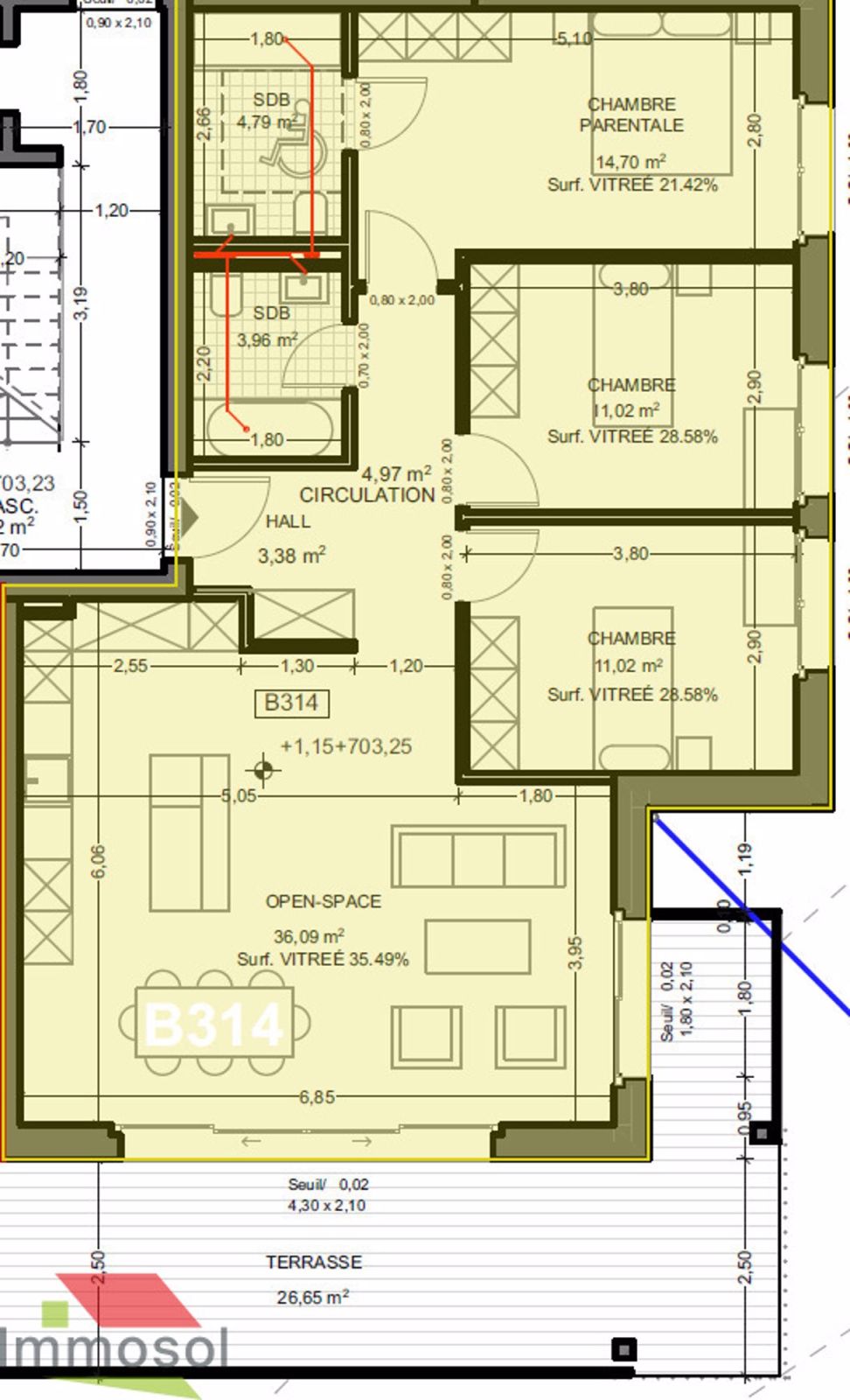 Neue 4.5-Zimmer-Wohnung - Terrasse mit schöner Aussicht - Le Mont - Immosol | Les Haies Vives au Mont-sur-Lausanne | Plan B314