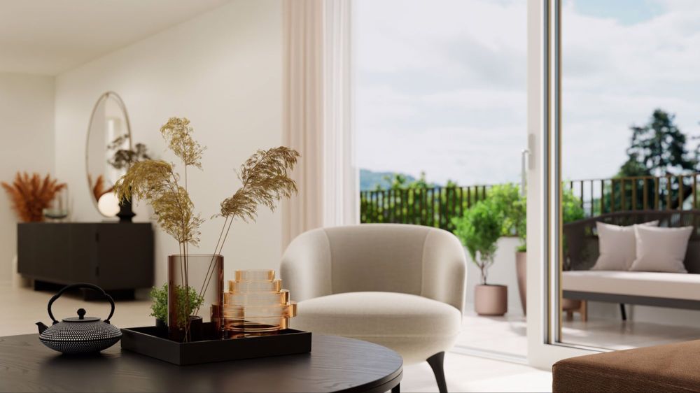 4.5 Zimmer-Attikawohnungen mit Weitsicht über Oerlikon - Wohnzimmer mit Privatsphäre