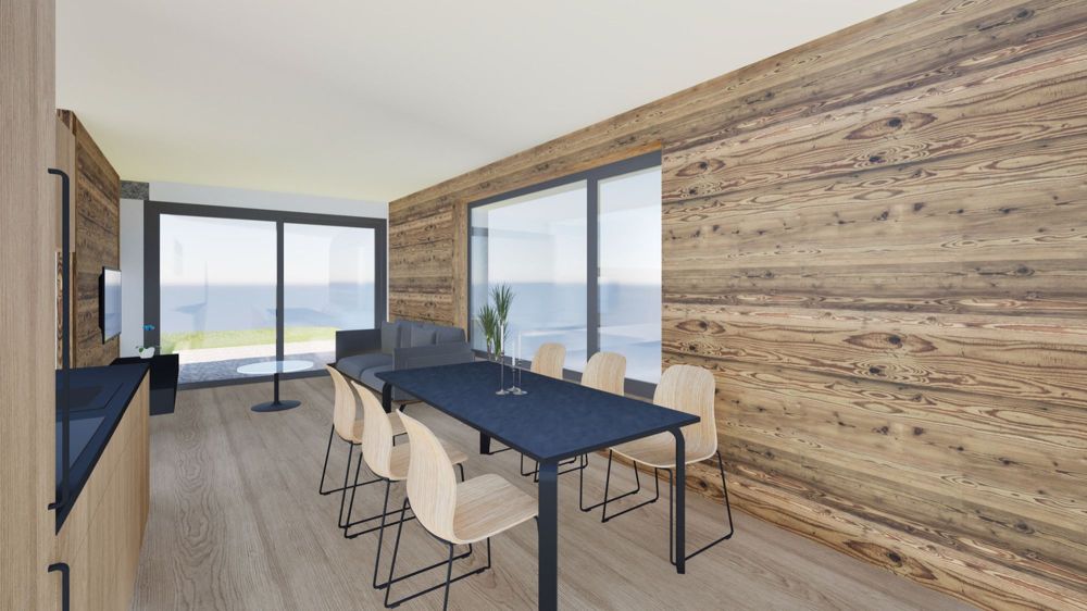 Appartement de charme dans une ancienne grange rénovée à Champsec - c u i s i n e - c o i n à m a n g e r - s é j o u r