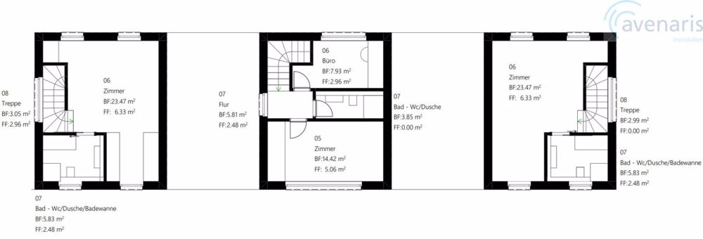 Neubauprojekt: Drei moderne und geräumige Reiheneinfamilienhäuser - Grundrissplan 2. Obergeschoss