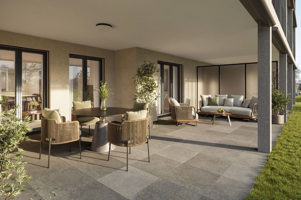 Neubauprojekt «Schlossberg» - Hochwertiges Wohnen in Seenähe - Sitzplatz Gartenwohnung Nr. 2