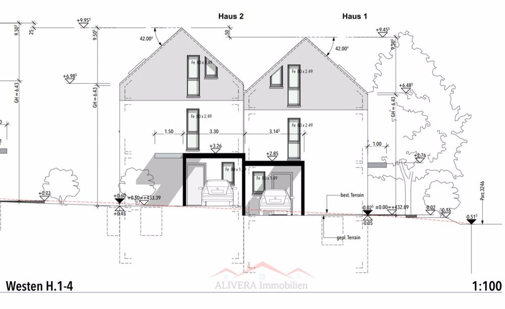 Modernes Neuebauprojekt: Doppeleinfamilienhäuser in 4254 Kleinlützel, - West Fassade