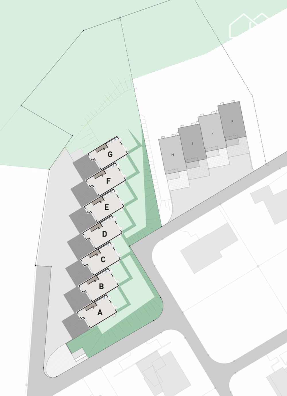 Deuxième étape - 7 villas contiguës - Plan d'implantation