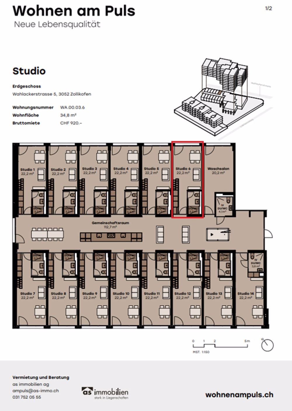 Modernes Studio-Apartment in Zollikofen zu vermieten - Bild 7