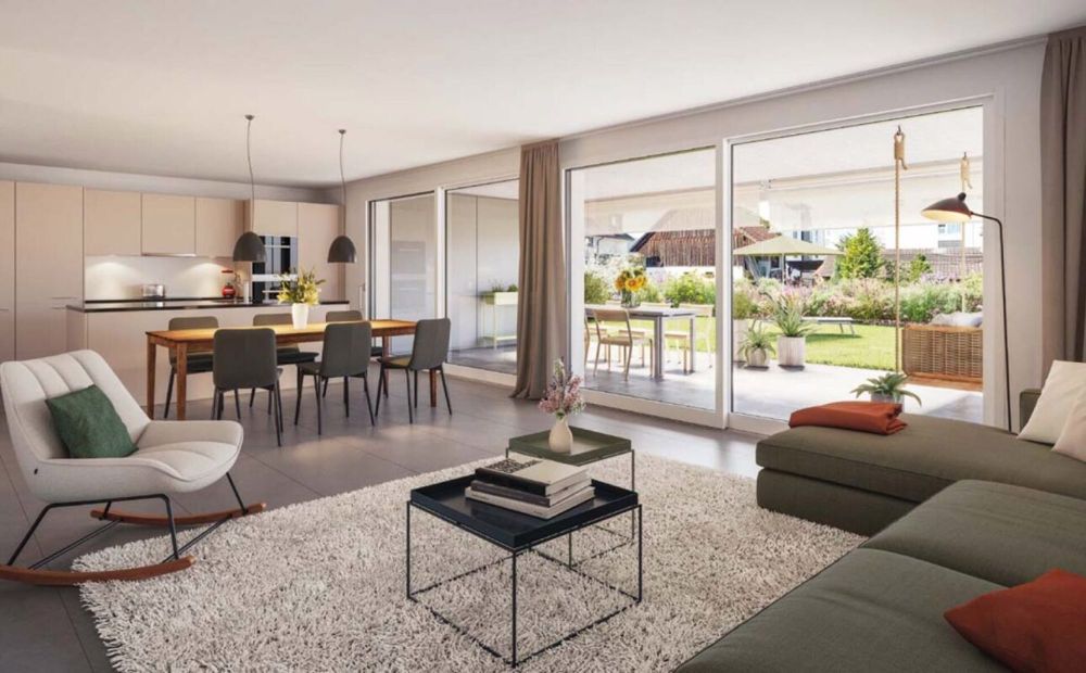 119 m² - 3.5-Zi.-Gartenwohnung - Sitzplatz 21 m² - Gartenanteil 39 m² - Visualisierungen