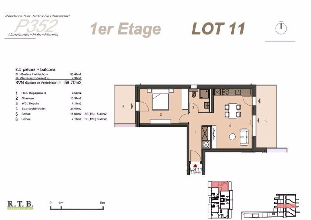 Appartement 2,5 pces au 1er étage (lot 11) - Bild 6
