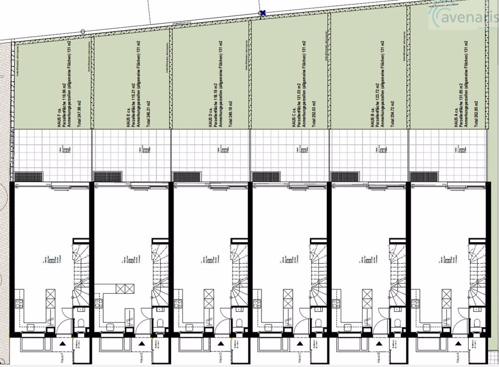 Neubauprojekt: 6 moderne Reiheneinfamilienhäuser - Flächenangaben / Area data
