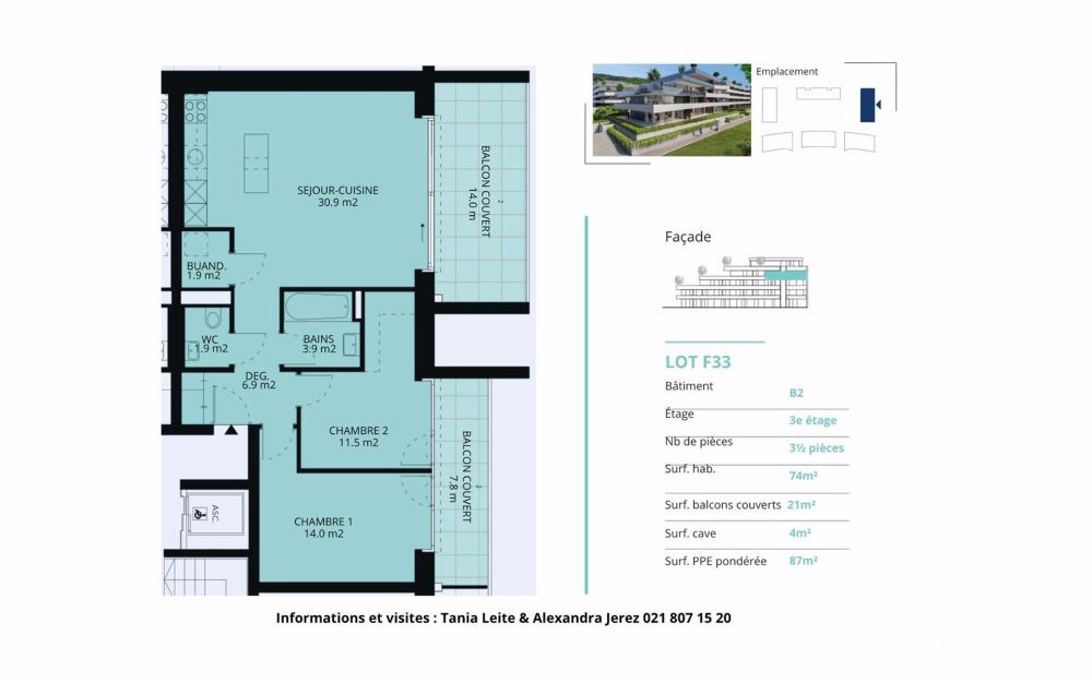 Die Opalbucht, neuwertige 3.5-Zimmer-Wohnung mit 2 überdachten Balkonen - Bild 12