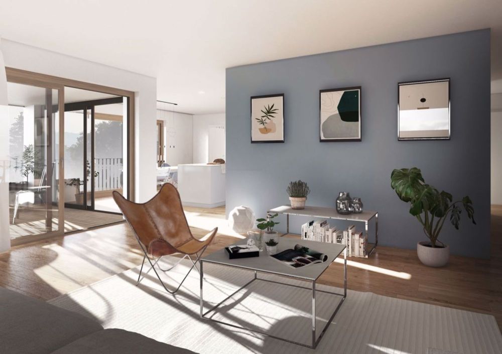 Wolkestei: 3.5-Zimmer-Wohnung im Herz der Rheinidylle - Wohnzimmer mit Zugang zu Loggia