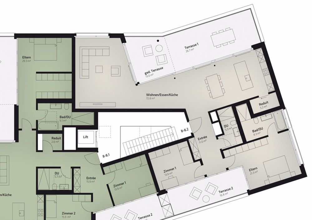 Traumhafte 3.5-Zi.-Attika-Wohnung mit 56 m² grosser Terrasse - Grundriss