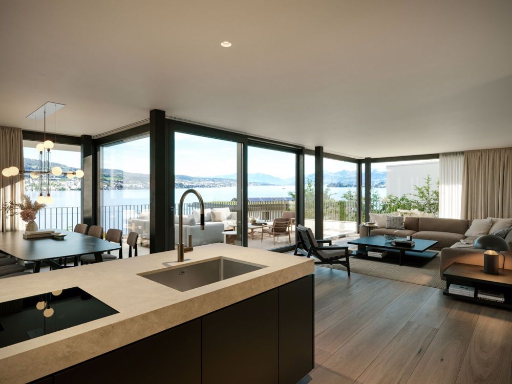 BELAIR Residences: Exklusive Neubau-Villa mit Seesicht in Oberrieden - Visualisierung Wohn- und Essbereich