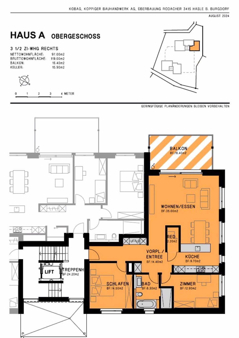 Überbauung Rodacher: 3.5 Zimmer Eigentumswohnung Haus A Obergeschoss rechts - Bild 6