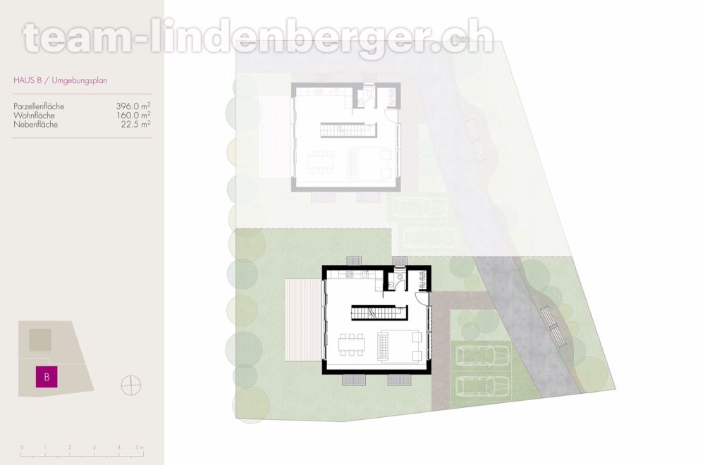 Neubauprojekt 2 Einfamilienhäuser - Umgebungsplan Haus B