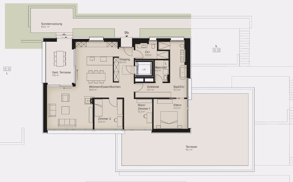 Luxuriöses 4.5-Zimmer-Terrassenhaus - In den Reben - Grundriss