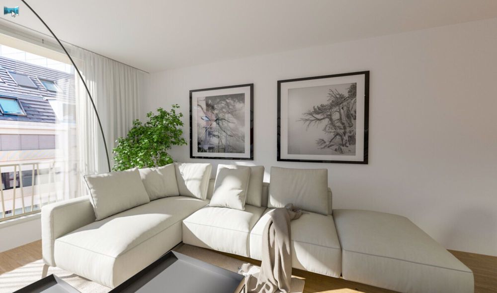 Moderne, helle Eigentumswohnung mit Balkon bei der Tramstation - Wohnzimmer