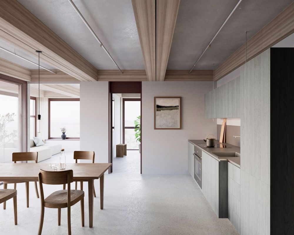 MIETEN OHNE KAUTION - Wohnen mit Weitblick im 17. Stock - Visualisierung Küche, Ausbauvariante Anhydrit, Küche in Grüngrau