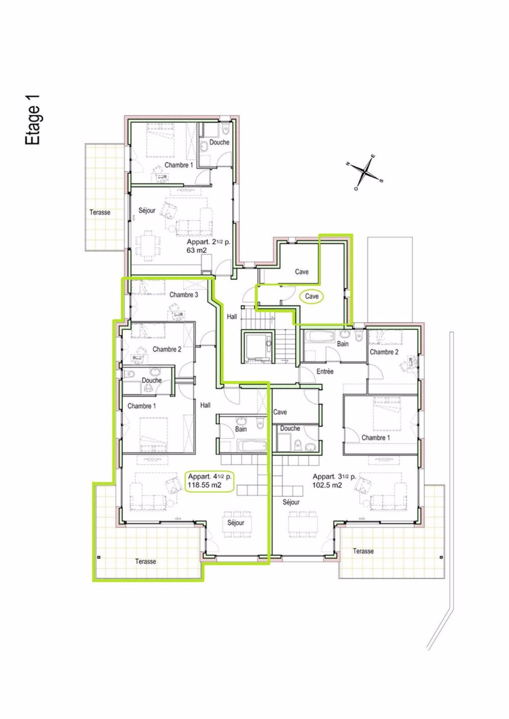 Neue Residenz "Lentine - Plan étage 1 de 4 1/2 pièces