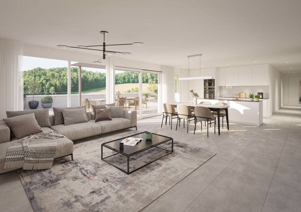 Wohnen mit Weitblick Terrassiert, Hochwertig, Individuell - Wohnzimmer Terrassenwohnung 2.2