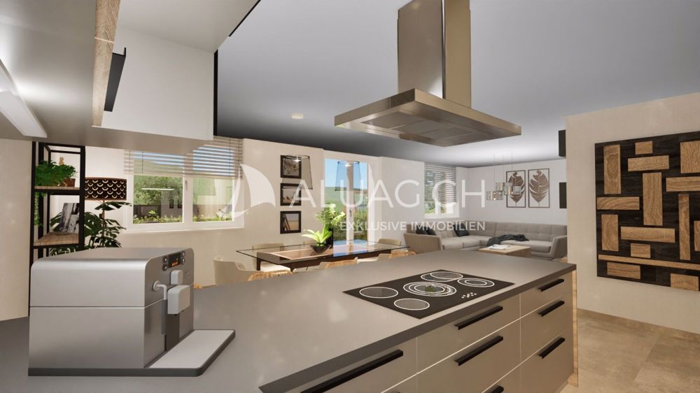 6.5 ZIMMER ERDGESCHOSSWOHNUNG - Eine moderne, voll ausgestattete Küche mit Kochinsel vervollständigt diesen Wohnbereich