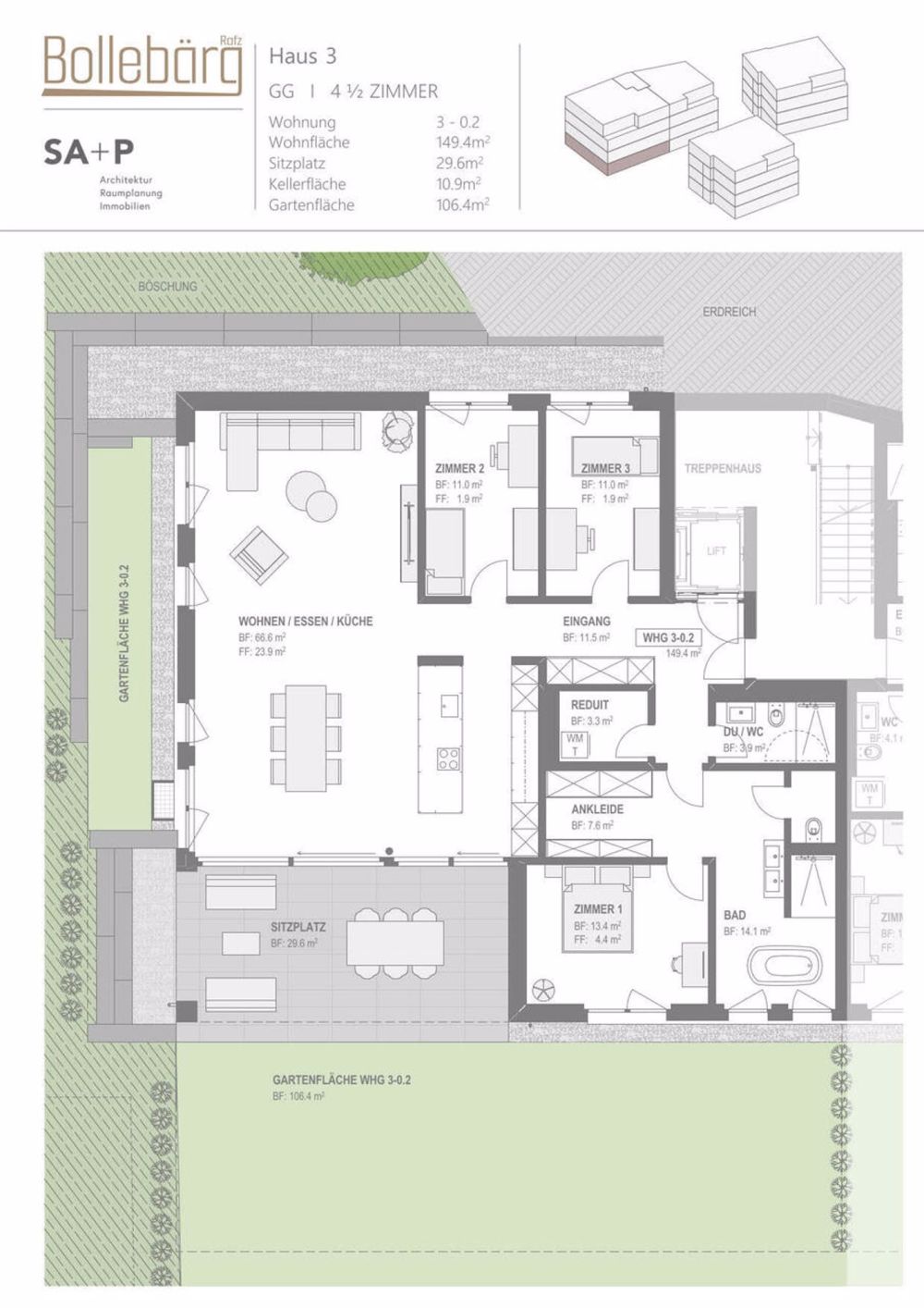 Modern, grosszügig, luxuriös, ruhig - Gartenwohnung Haus 3