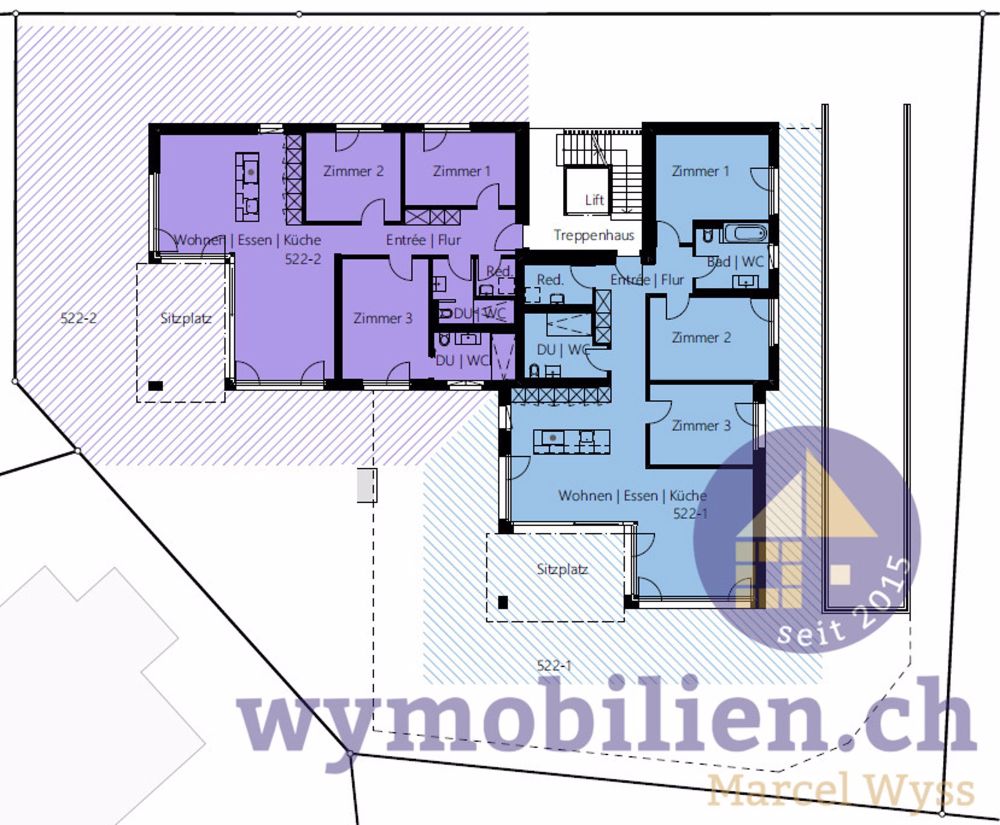 Wohntraum mit privatem Garten - Einzug Sommer 2026! - Wohnung Nr. 522-1 blau/priv Garten blau schraffiert