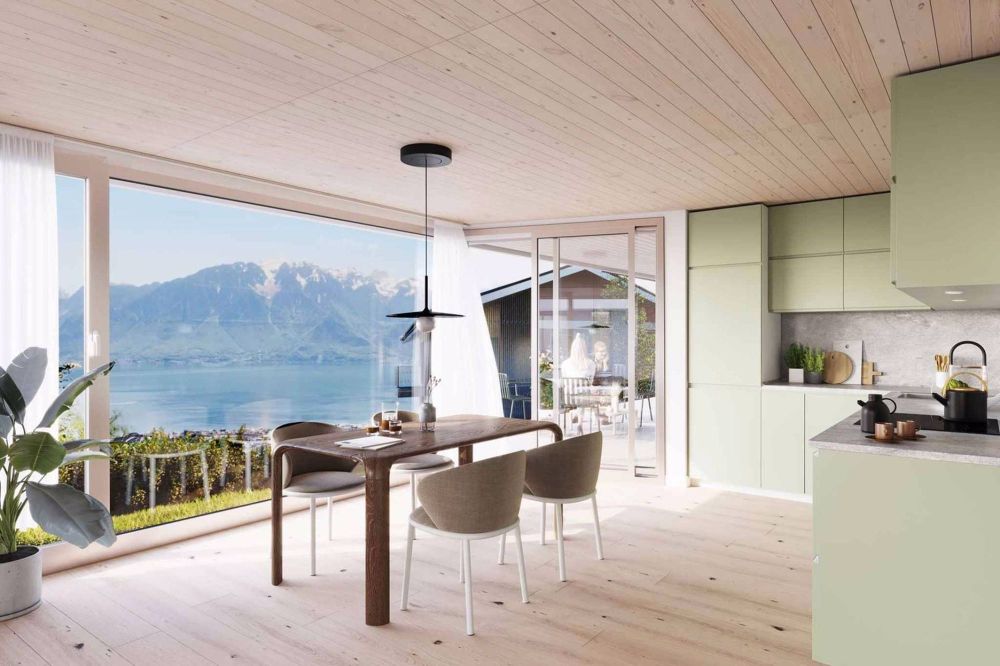 Appartement neuf de 3.5 pièces avec balcons et vue panoramique sur le lac à vendre à Jongny - Lot D1 - Salle à manger