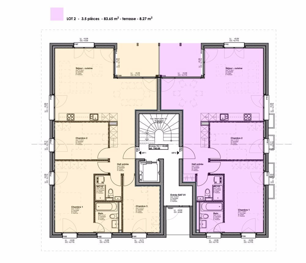 Garten von 216 m2 - Panoramablick - 3,5 Zimmer im Bau - lot 2 - plan violet