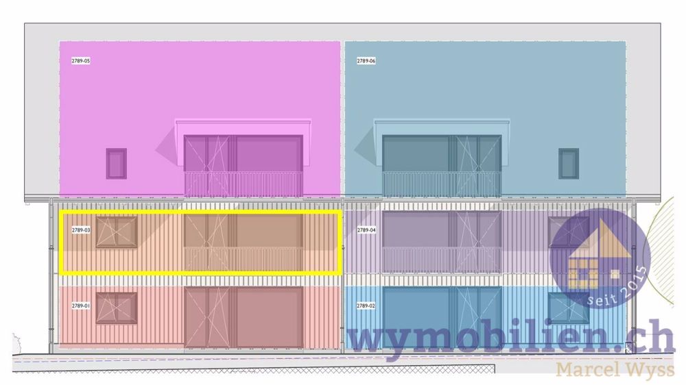 Einzug Frühling 2026! 3.5 Zimmer, 2 Bäder, Lift! - Wohnung Nr. 3 gelb markiert