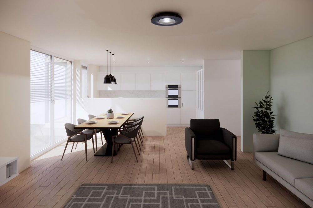 Neue barrierefreie Gartenwohnung mit zwei Sitzplätzen - Wohn- und Essbereich, Küche